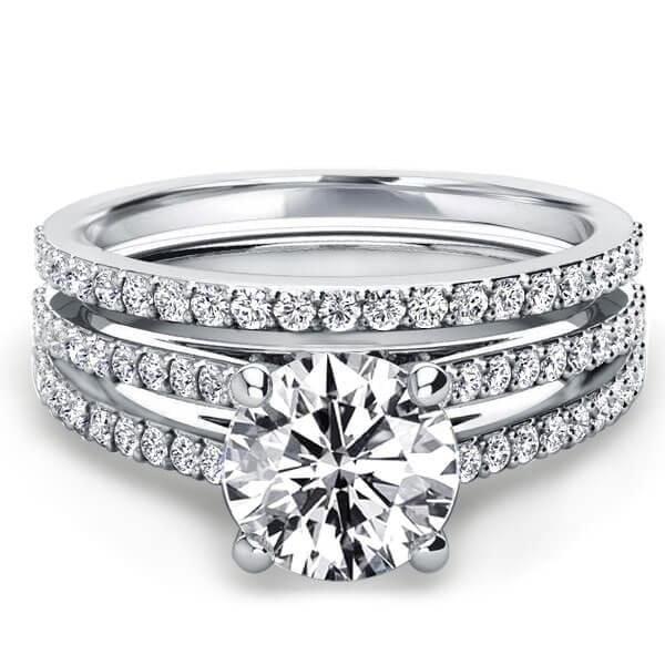 Split Shank Bridal Set with 2.00 CT. Created White Sapphire Engagement Ring and Wedding Band in Sterling Silver