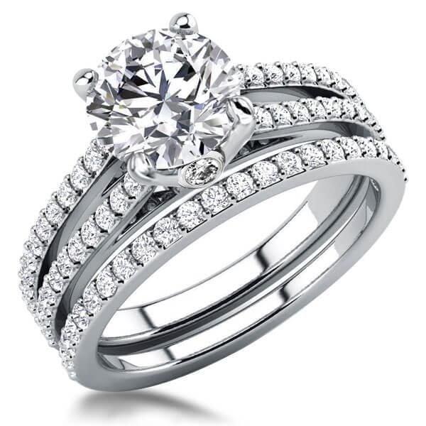 Split Shank Bridal Set with 2.00 CT. Created White Sapphire Engagement Ring and Wedding Band in Sterling Silver