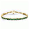 18K Gold Plated Emerald Tennis Bracelet with Round Cut Stones for Women, 5.80 CTW