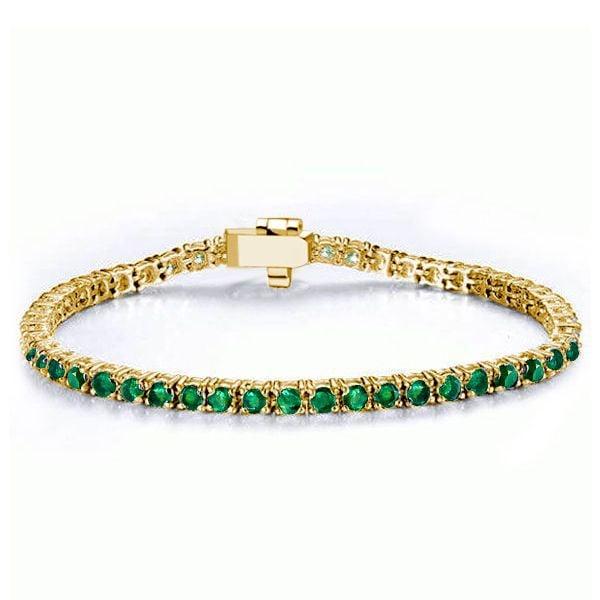 18K Gold Plated Emerald Tennis Bracelet with Round Cut Stones for Women, 5.80 CTW