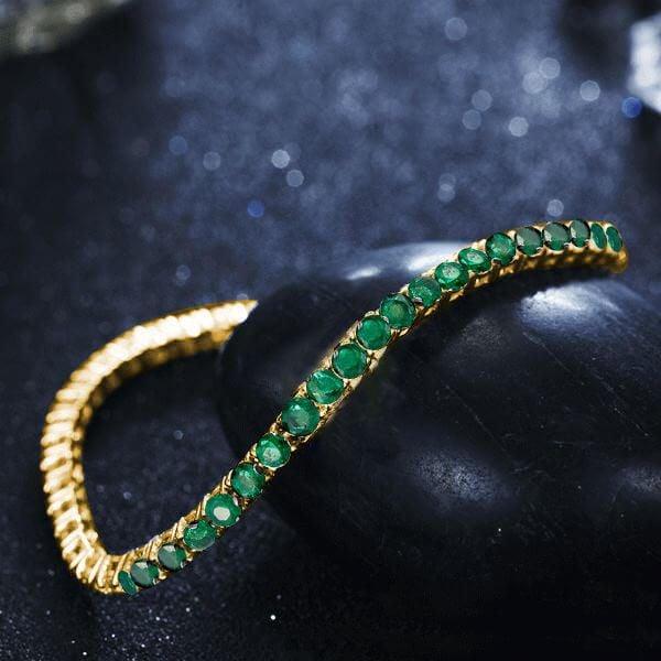18K Gold Plated Emerald Tennis Bracelet with Round Cut Stones for Women, 5.80 CTW