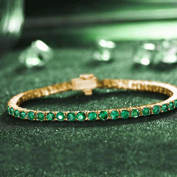18K Gold Plated Emerald Tennis Bracelet with Round Cut Stones for Women, 5.80 CTW