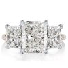 Two Tone Three Stone Radiant Cut Engagement Ring in Sterling Silver