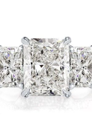 Two Tone Three Stone Radiant Cut Engagement Ring in Sterling Silver