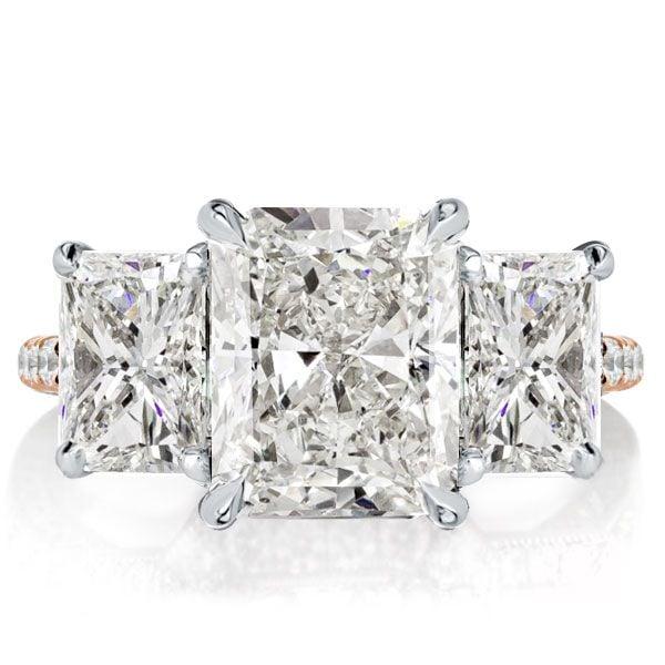 Two Tone Three Stone Radiant Cut Engagement Ring in Sterling Silver