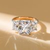 Two Tone Three Stone Radiant Cut Engagement Ring in Sterling Silver