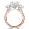 Two Tone Three Stone Radiant Cut Engagement Ring in Sterling Silver