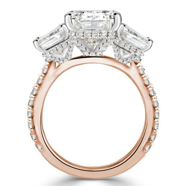 Two Tone Three Stone Radiant Cut Engagement Ring in Sterling Silver