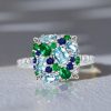 Micro Pave Aquamarine Ring | Multi-Color Sterling Silver Wedding & Cocktail Ring