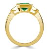 Emerald Green Three Stone Engagement Ring | 3.00 CT. TW. Asscher Cut | 18K Gold Plated Sterling Silver