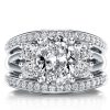 Sterling Silver 3-Piece Bridal Jewelry Set with Oval Created White Sapphire Wedding Set