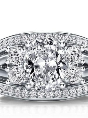 Sterling Silver 3-Piece Bridal Jewelry Set with Oval Created White Sapphire Wedding Set