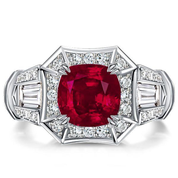 Halo Ruby Cushion Cut Engagement Ring in Sterling Silver