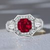 Halo Ruby Cushion Cut Engagement Ring in Sterling Silver
