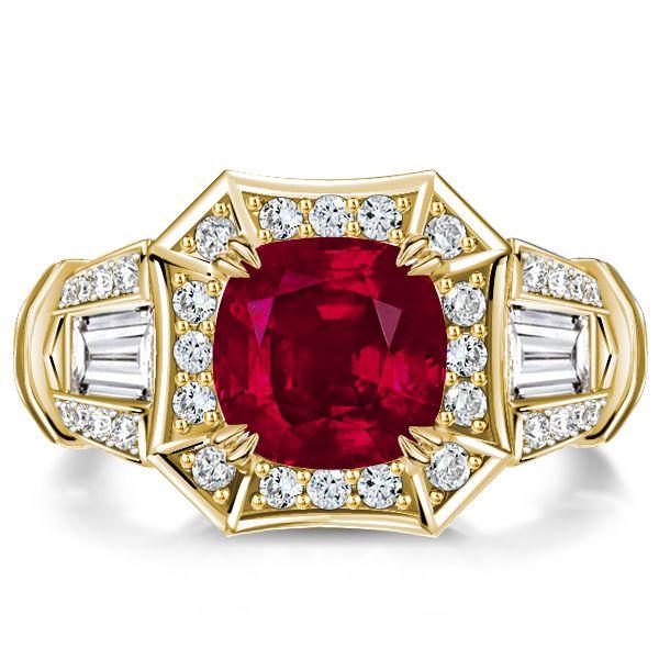 Halo Ruby Cushion Cut Engagement Ring in Sterling Silver