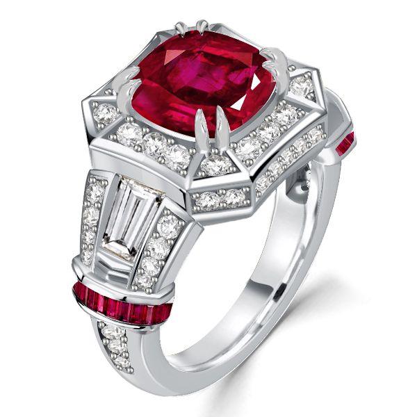 Halo Ruby Cushion Cut Engagement Ring in Sterling Silver