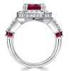 Halo Ruby Cushion Cut Engagement Ring in Sterling Silver