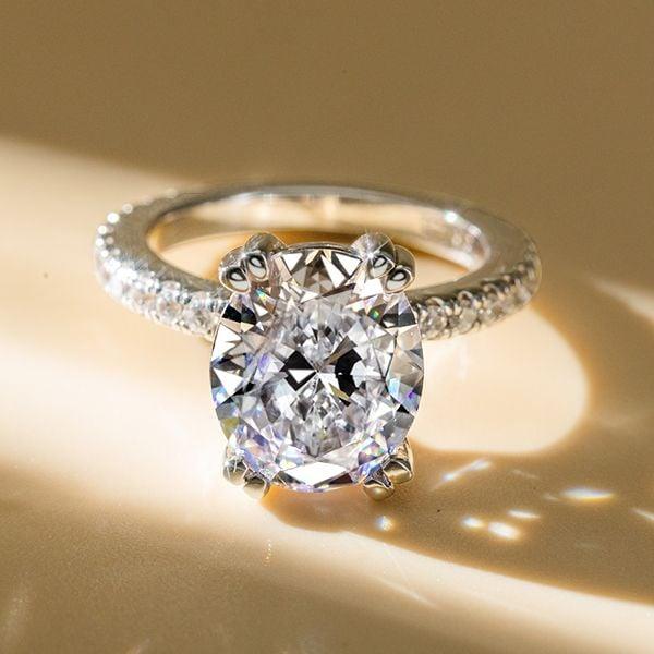 Oval Created White Sapphire Engagement Ring in 925 Sterling Silver