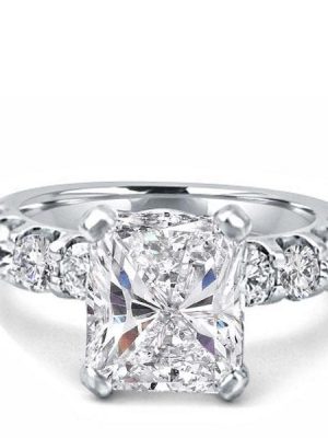 Radiant Half Eternity Created White Sapphire Engagement Ring - Sterling Silver