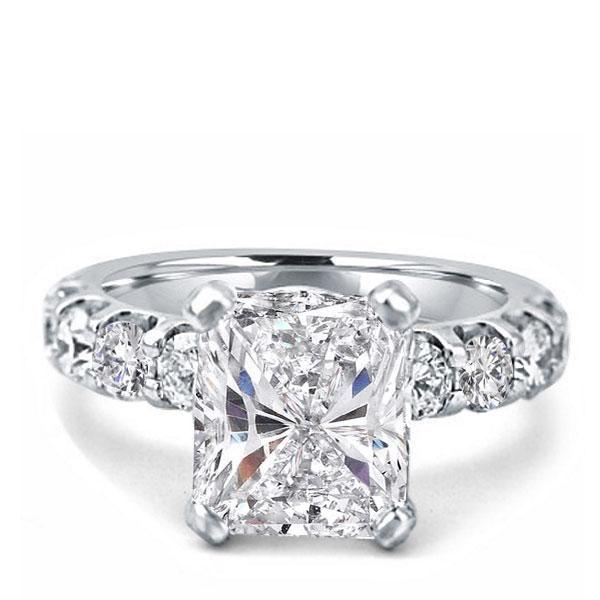 Radiant Half Eternity Created White Sapphire Engagement Ring - Sterling Silver