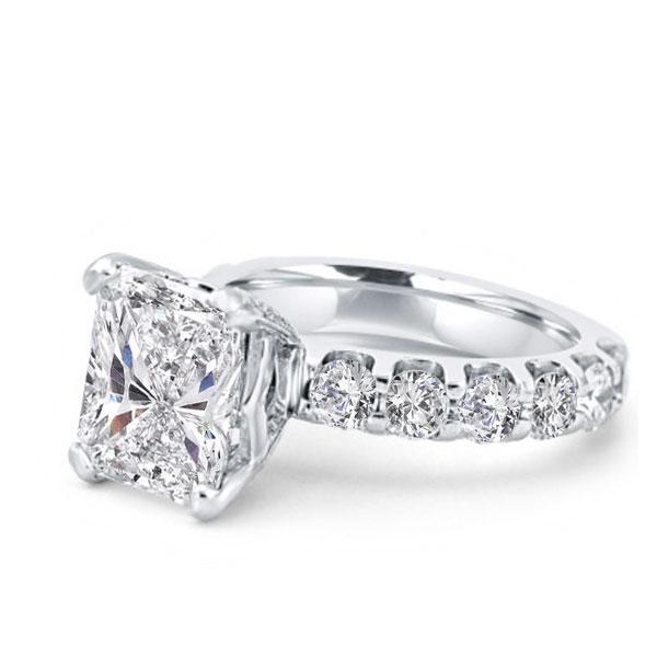 Radiant Half Eternity Created White Sapphire Engagement Ring - Sterling Silver