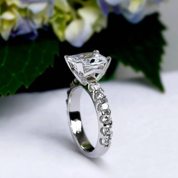 Radiant Half Eternity Created White Sapphire Engagement Ring - Sterling Silver