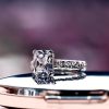 Radiant Half Eternity Created White Sapphire Engagement Ring - Sterling Silver