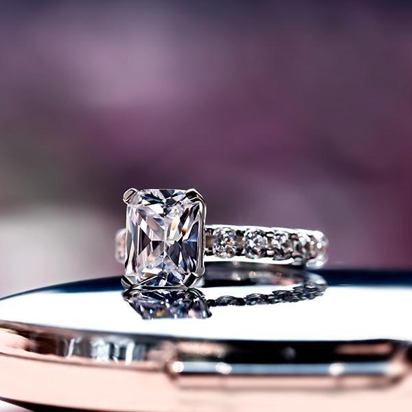 Radiant Half Eternity Created White Sapphire Engagement Ring - Sterling Silver