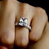 Radiant Half Eternity Created White Sapphire Engagement Ring - Sterling Silver