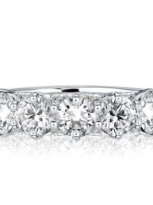 Five Stone Round Cut Half Eternity Wedding Band for Women in Sterling Silver