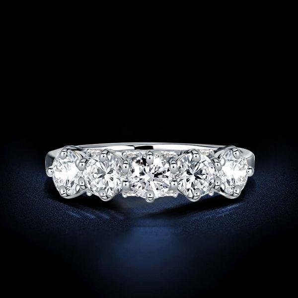 Five Stone Round Cut Half Eternity Wedding Band for Women in Sterling Silver