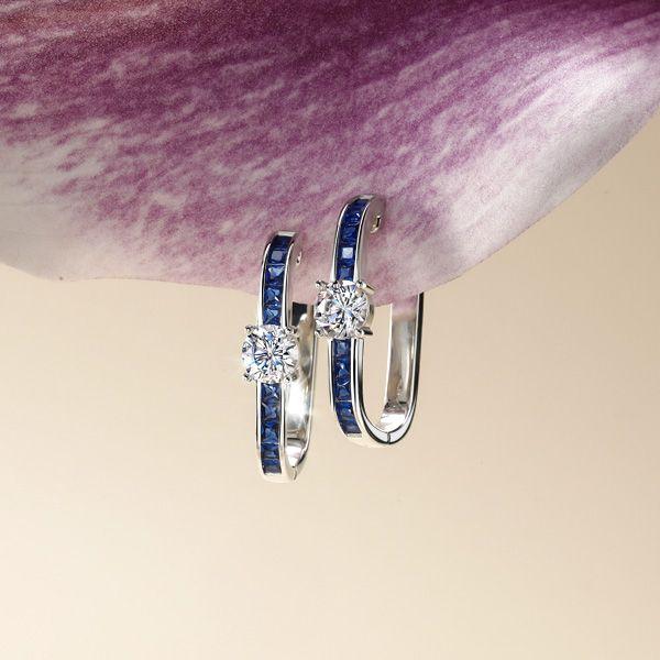 Sterling Silver Princess Cut Blue Hoop Earrings with 2.88 CT. TW. Stone