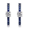 Sterling Silver Princess Cut Blue Hoop Earrings with 2.88 CT. TW. Stone