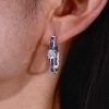 Sterling Silver Princess Cut Blue Hoop Earrings with 2.88 CT. TW. Stone