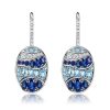 Sterling Silver Blue Sapphire Wave Drop Earrings with Leverback Closure