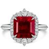 Ruby Halo Engagement Ring for Women - Vintage Style Sterling Silver