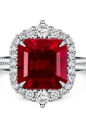 Ruby Halo Engagement Ring for Women - Vintage Style Sterling Silver