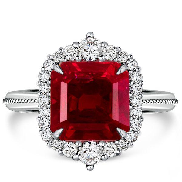 Ruby Halo Engagement Ring for Women - Vintage Style Sterling Silver