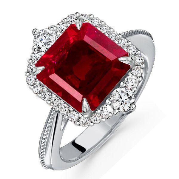 Ruby Halo Engagement Ring for Women - Vintage Style Sterling Silver