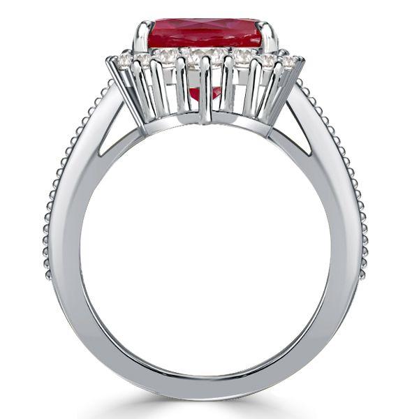 Ruby Halo Engagement Ring for Women - Vintage Style Sterling Silver