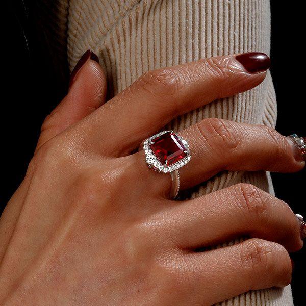 Ruby Halo Engagement Ring for Women - Vintage Style Sterling Silver