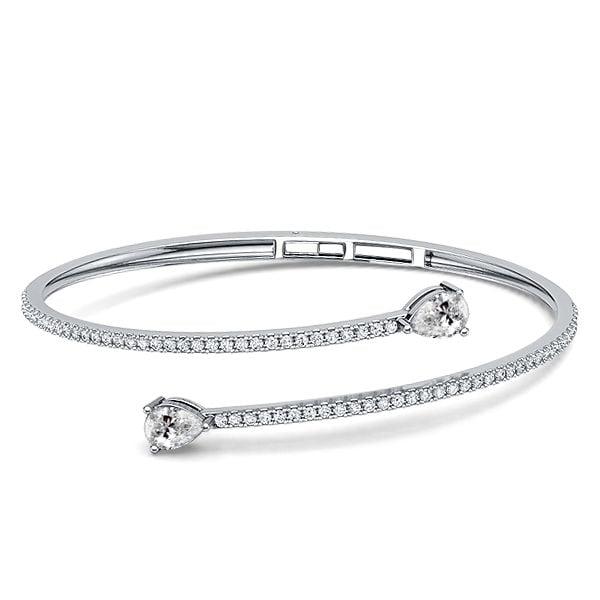 Sterling Silver Bypass Bangle Bracelet with Pear Cut White Sapphire, 7 Inch