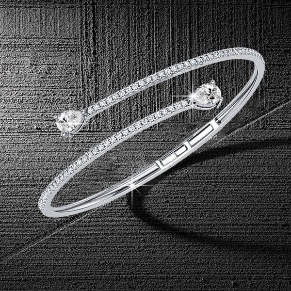 Sterling Silver Bypass Bangle Bracelet with Pear Cut White Sapphire, 7 Inch