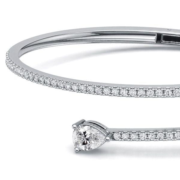 Sterling Silver Bypass Bangle Bracelet with Pear Cut White Sapphire, 7 Inch