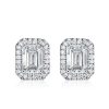 Emerald Cut Halo Stud Earrings in 925 Sterling Silver, 1.00 CTW