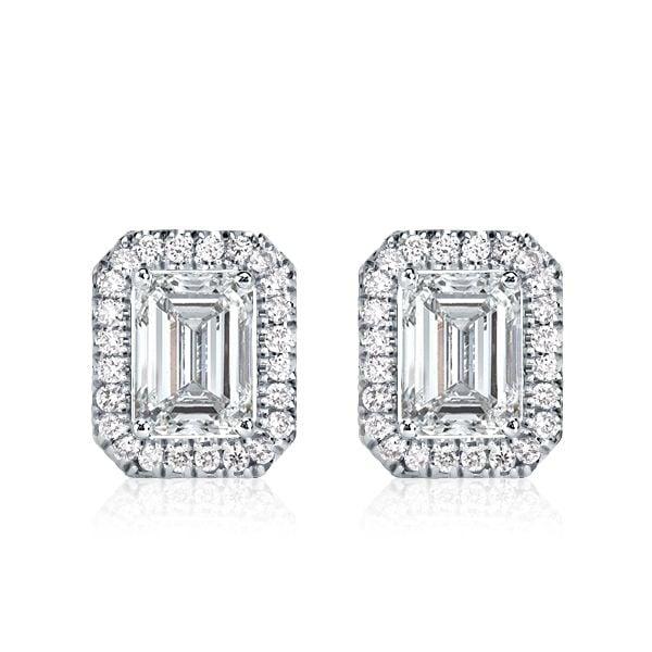 Emerald Cut Halo Stud Earrings in 925 Sterling Silver, 1.00 CTW