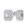 Emerald Cut Halo Stud Earrings in 925 Sterling Silver, 1.00 CTW