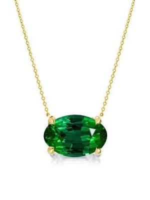 18K Gold Plated Sterling Silver Oval Cut Emerald Solitaire Necklace for Women