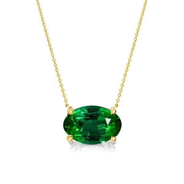 18K Gold Plated Sterling Silver Oval Cut Emerald Solitaire Necklace for Women