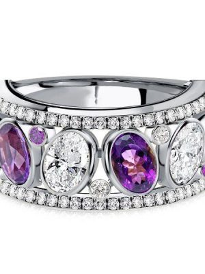 Oval Amethyst Wedding Band in Sterling Silver - Anniversary Ring